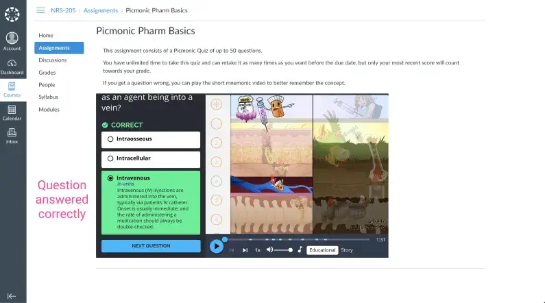 screenshot of picmonic pharm basics