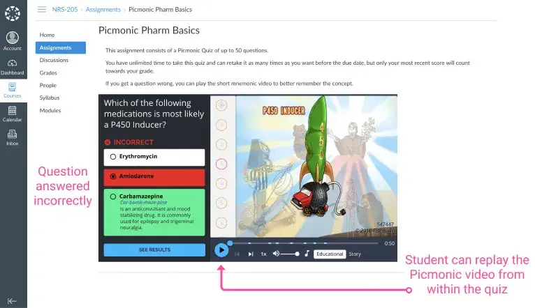 screenshot of picmonic pharm basics