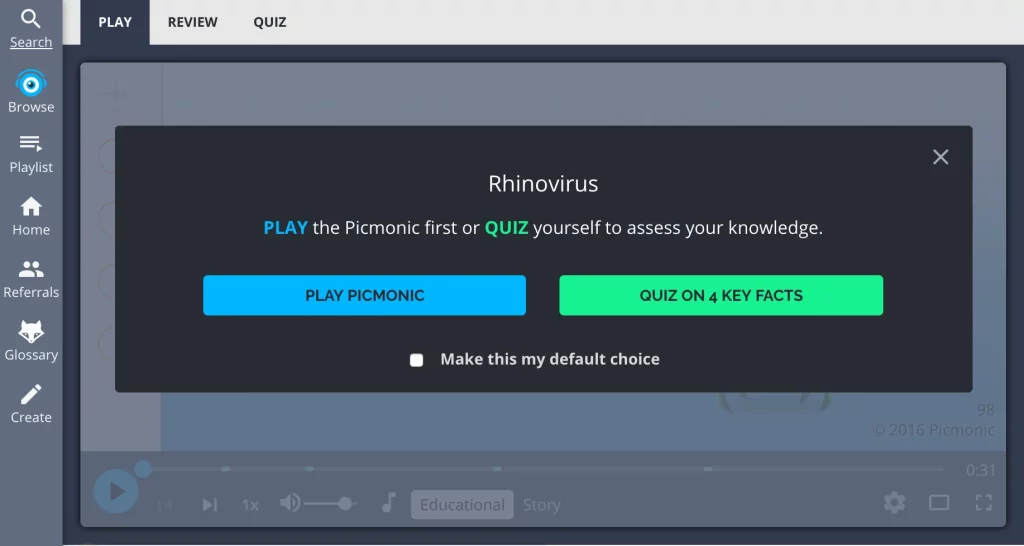 screenshot intro to rhinovirus quiz