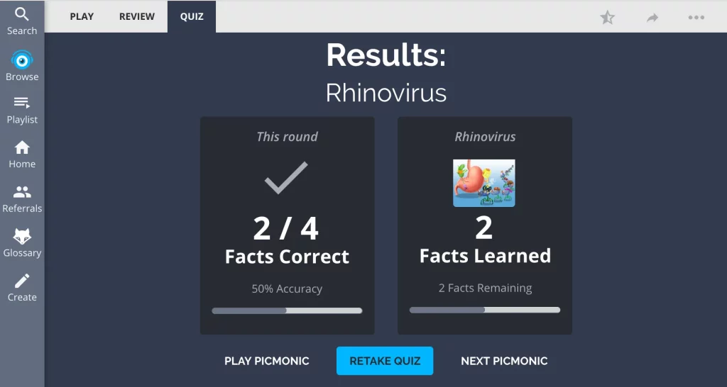 quiz results on rhinovirus