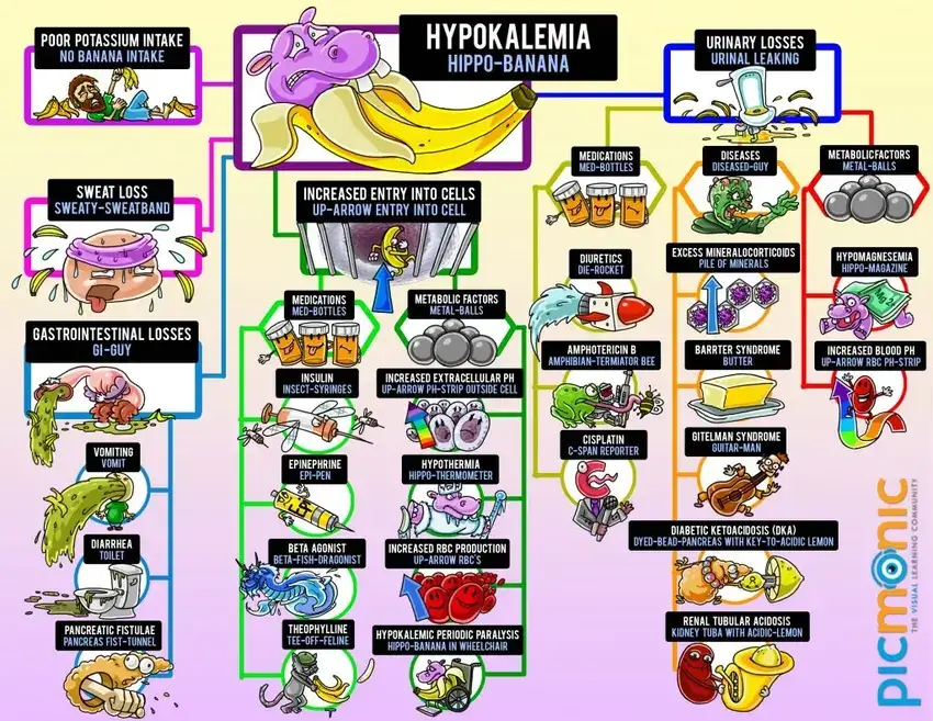 hypokalemia infographic with mnemonics