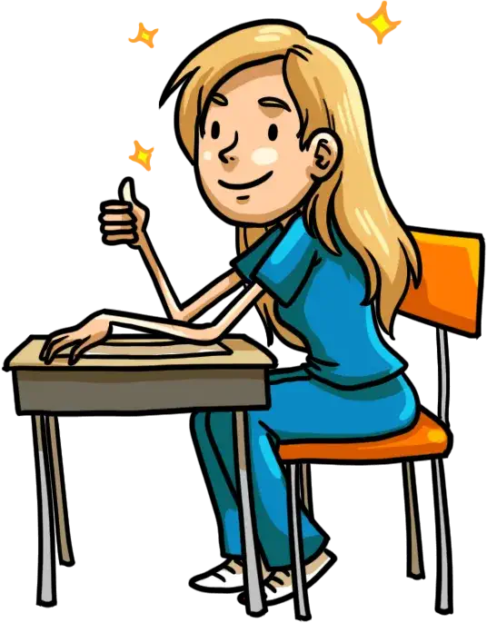 woman sitting at classroom desk character