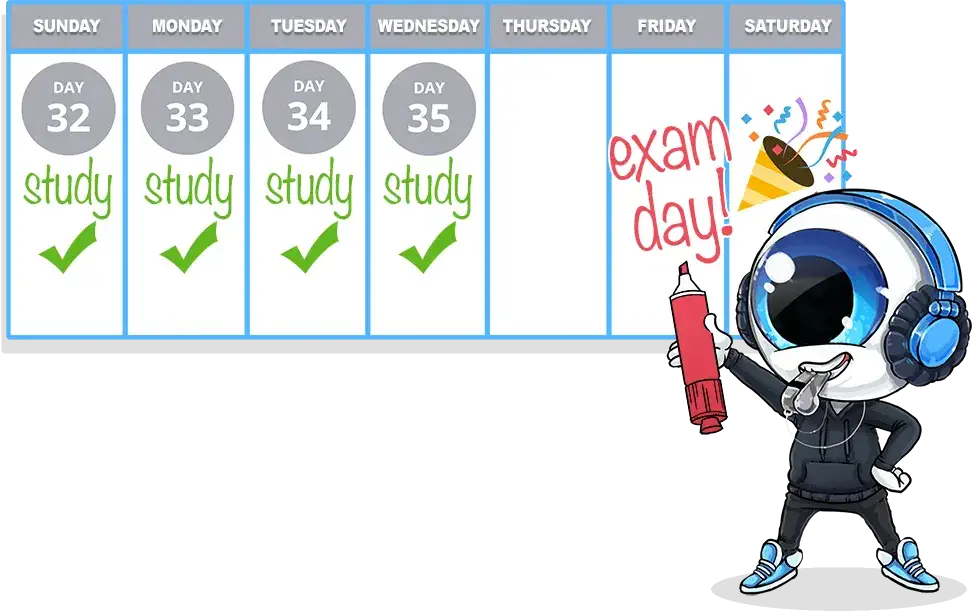 study schedule for week leading up to exam