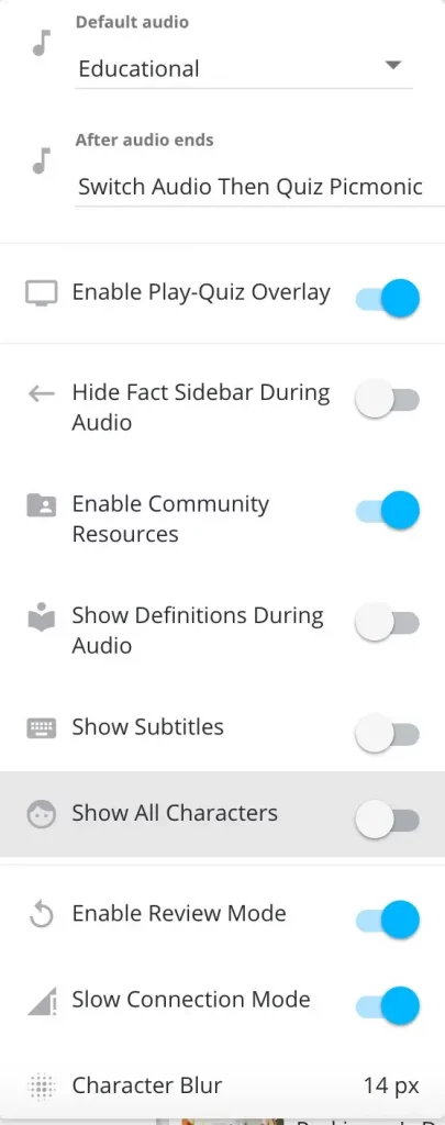 settings screenshot